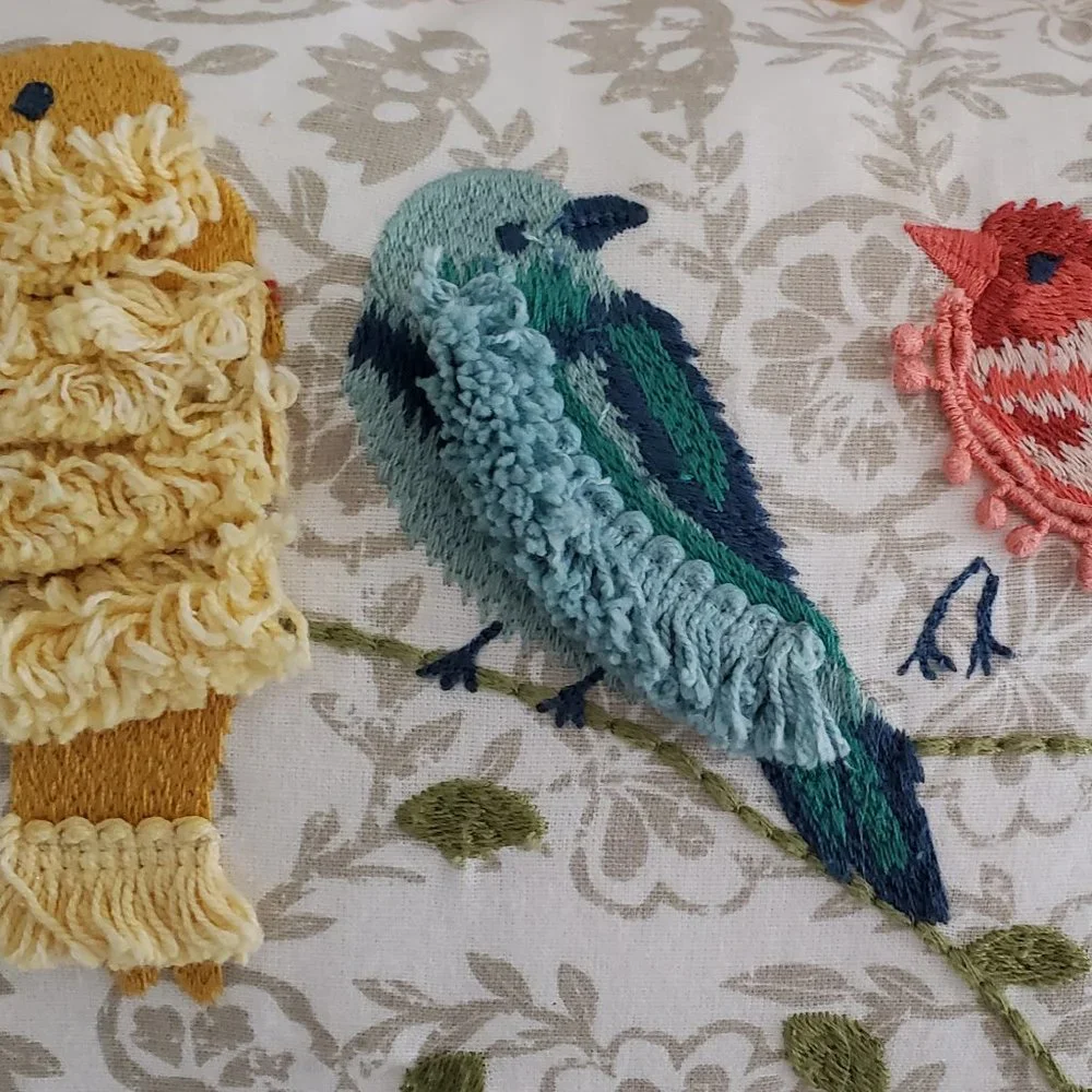 * PIER 1 Embroidery 6 Birds In A Branch with Tassel Ends 24 X 12